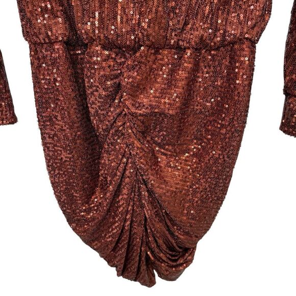 NEW Retrofete Flynn Long Sleeve Sequin Mini Dress Bronze Copper Size Large - Picture 6 of 8